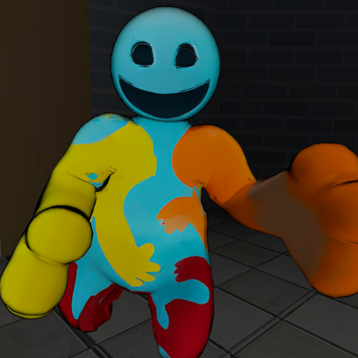 Doey the Doughman - A colorful smiling character with blue, yellow, orange and red parts